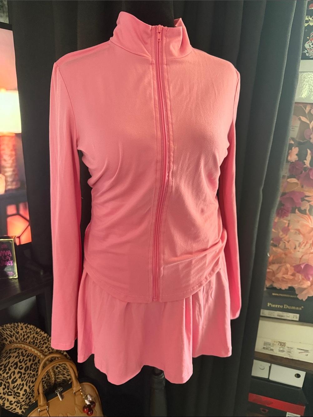 Women's Long-Sleeve Zip Dress in Pink
